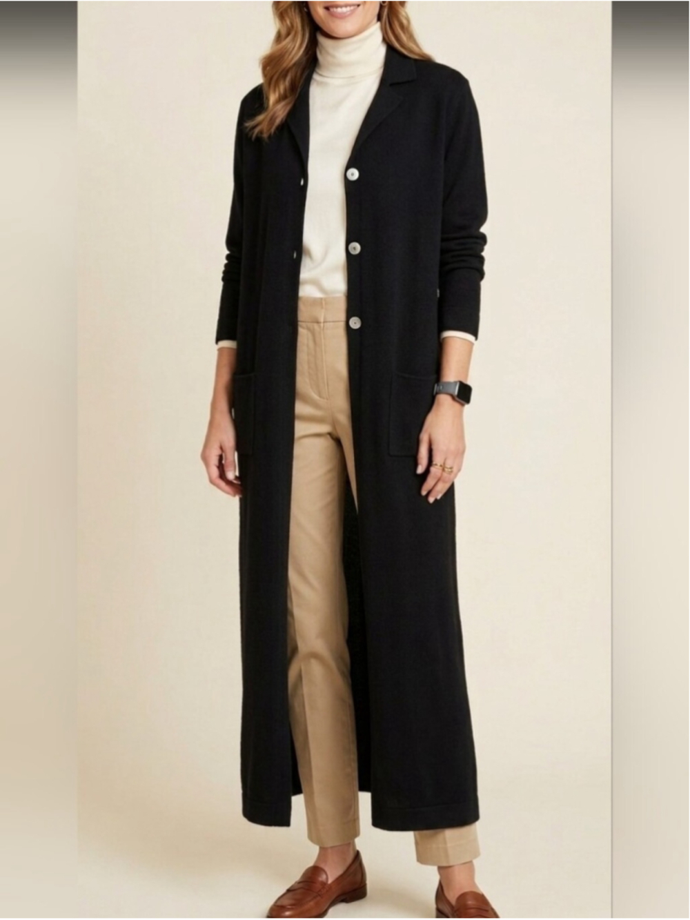 Black Merino Wool Blend Maxi Length Cardigan UK Size 10 US Size 6 Fits Small